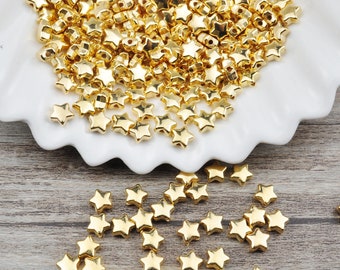 Tiny Star Beads,200/500/1000Pcs CCB Gold Star Beads ,Plastic Star Bracelet Spacers Beads, Loose Beads, 6mm
