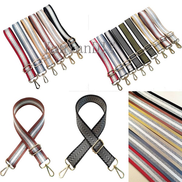 9 Colors,1Pc Silver Stripe Shoulder Strap，Adjustable Purse Strap Crossbody Bag Strap 51 inch，Width 1.5" Canvas Bag Strap,3Color Swivel Clasp