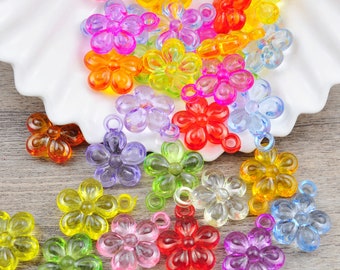 80 st/förpackning 23 mm blompärlor, transparenta akrylblompärlor, skimrande färgade plast- eller hartspärlor