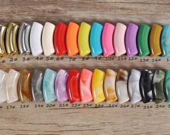 Cuentas de tubo acrílico de colores, cuentas de bambú acrílico de mármol grande de 12 mm, cuentas de tubo curvo de 12 mm, brazalete de pulsera de bambú, elija el color que desee