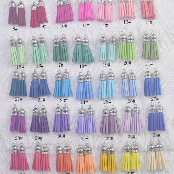 10-100Pcs 49 Colors Tassels,1.5'',Faux Suede leather tassles,leather tassels,suede tassels,tassels for keychains,mini tassel with Silver cap