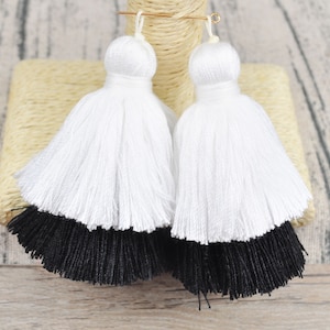 1-100Pcs White&Black ombre Tassels, Bilayer Cotton Tassels,Cotton Thread Tassels, Stacked Cotton Tassels,Wholesale Cotton Tassels, YY#15