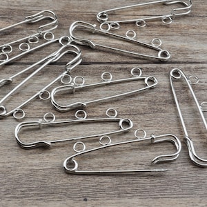 50pcs 50mm Rhodium Metal 3 Loop Kilt Pin Safety Pins Brooch Blank Base Brooch Pins For DIY Jewelry Making Accessories Supplies