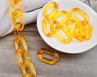 Orange Large Transparent Acrylic Curb Chain Links,Oval Plastic Chain for Glasses Chain,Sunglass Chain,Bag Chain,Open Links Chain,31x19mm
