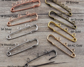 10pcs 50mm Metal 3 Loop/5 Loop Kilt Pin Safety Pins Brooch Blank Base Brooch Pins For DIY Jewelry Making Accessories Supplies