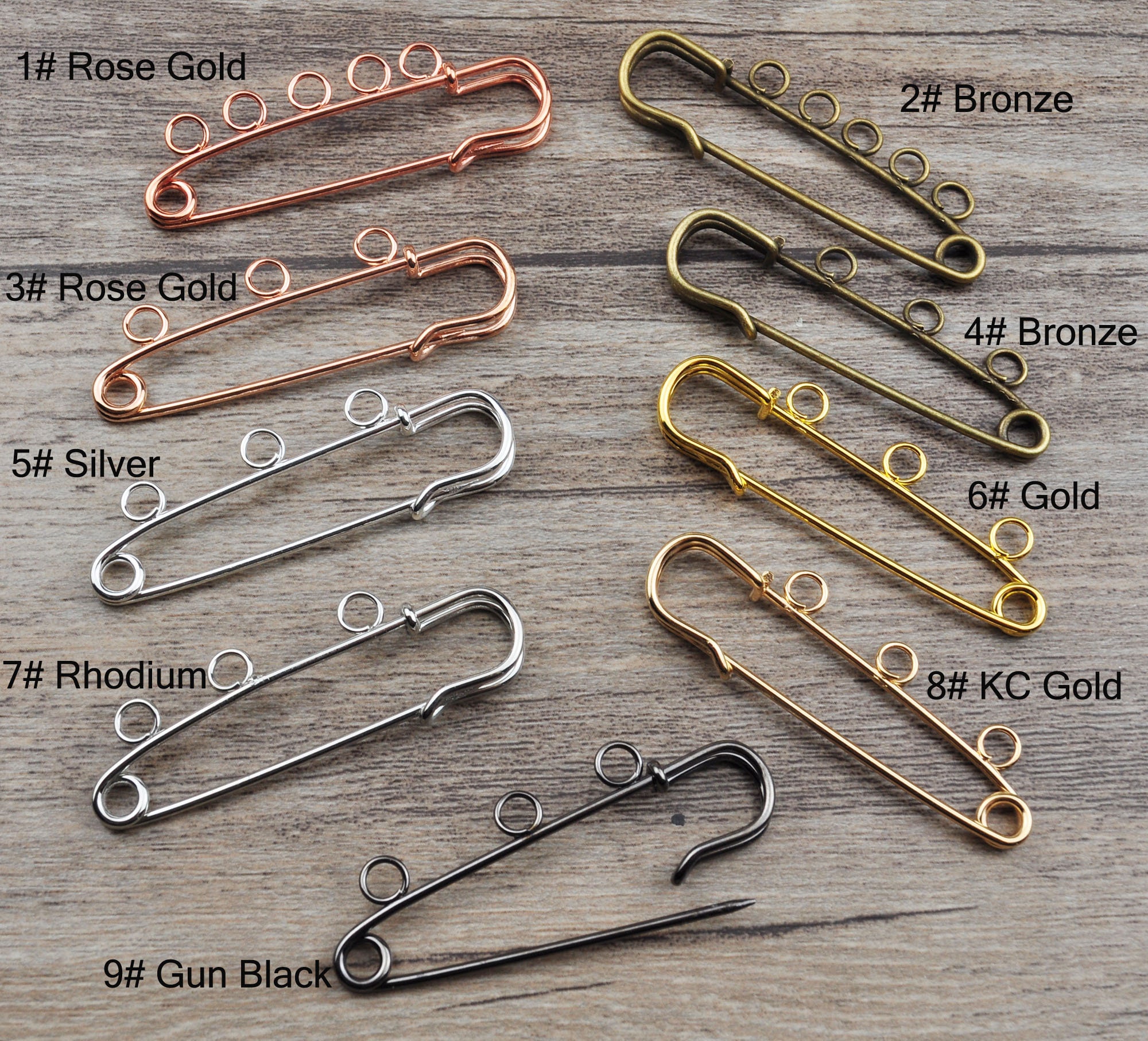 10pcs 50mm Metal 3 Loop/5 Loop Kilt Pin Safety Pins Brooch Blank Base ...