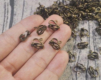 20/50/100Pcs Antique Bronze Clip-On Jewellry Converted Earring Loop Finding,Wholesale,Bronze Clip on Earring Hooks, DIY Clipon Ear Hooks