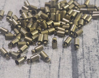100 or 200Pcs Antique Bronze Copper End Caps for 3mm to 3.5mm Cords,Barrel Cord End Caps,Nickel Free,4x9mm