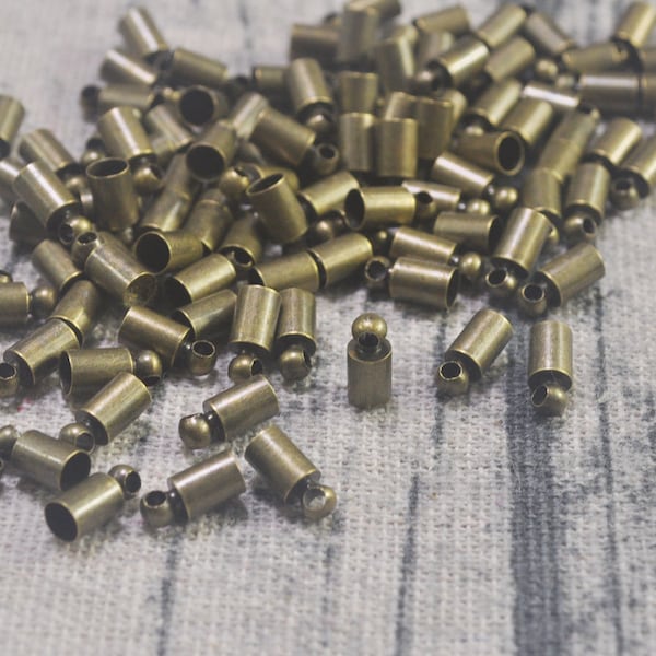 100 of 200Pcs antieke bronzen koperen eindkappen voor 3 mm tot 3,5 mm snoeren, vat snoer eindkappen, nikkelvrij, 4x9mm