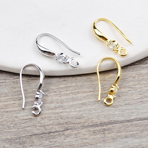 6Pcs/10Pcs/30Pcs 18K Gold Plated Cubic Zirconia Earring Hooks,Real Gold/White Gold Plated Brass Earwires， Jewelry Findings, Earring Making