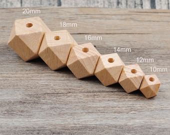 20Pcs High quality Faceted Beech Beads,10/12/14/16/18/20mm wooden hexagon beads, Wood Geometric Bead,Unfinished Natural Polygon Wooden Beads