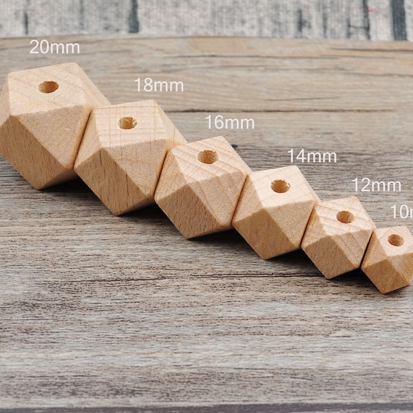 20Pcs High quality Faceted Beech Beads,10/12/14/16/18/20mm wooden hexagon beads, Wood Geometric Bead,Unfinished Natural Polygon Wooden Beads