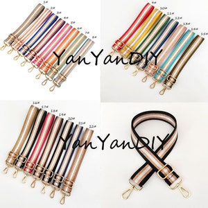 25 Colors,1Pc Gold Stripe Shoulder Strap，Adjustable Purse Strap Crossbody Bag Strap 51 inch，Width 1.5" Canvas Bag Strap,3 Color Swivel Clasp