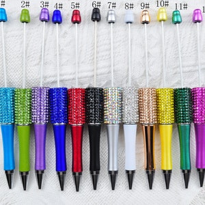 Plastic Beadable Pens with Resin Rhinestone,solids Beadable pen,DIY Bead Ballpoint Pens,Beadable pens for gifts and craft projects,Black Ink