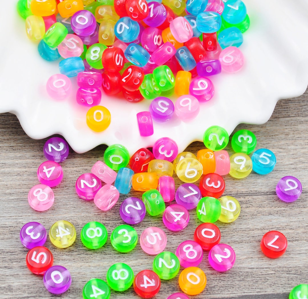 300pcs Number Beads，7mm Number Round Transparent Acrylic Beads，spacer ...