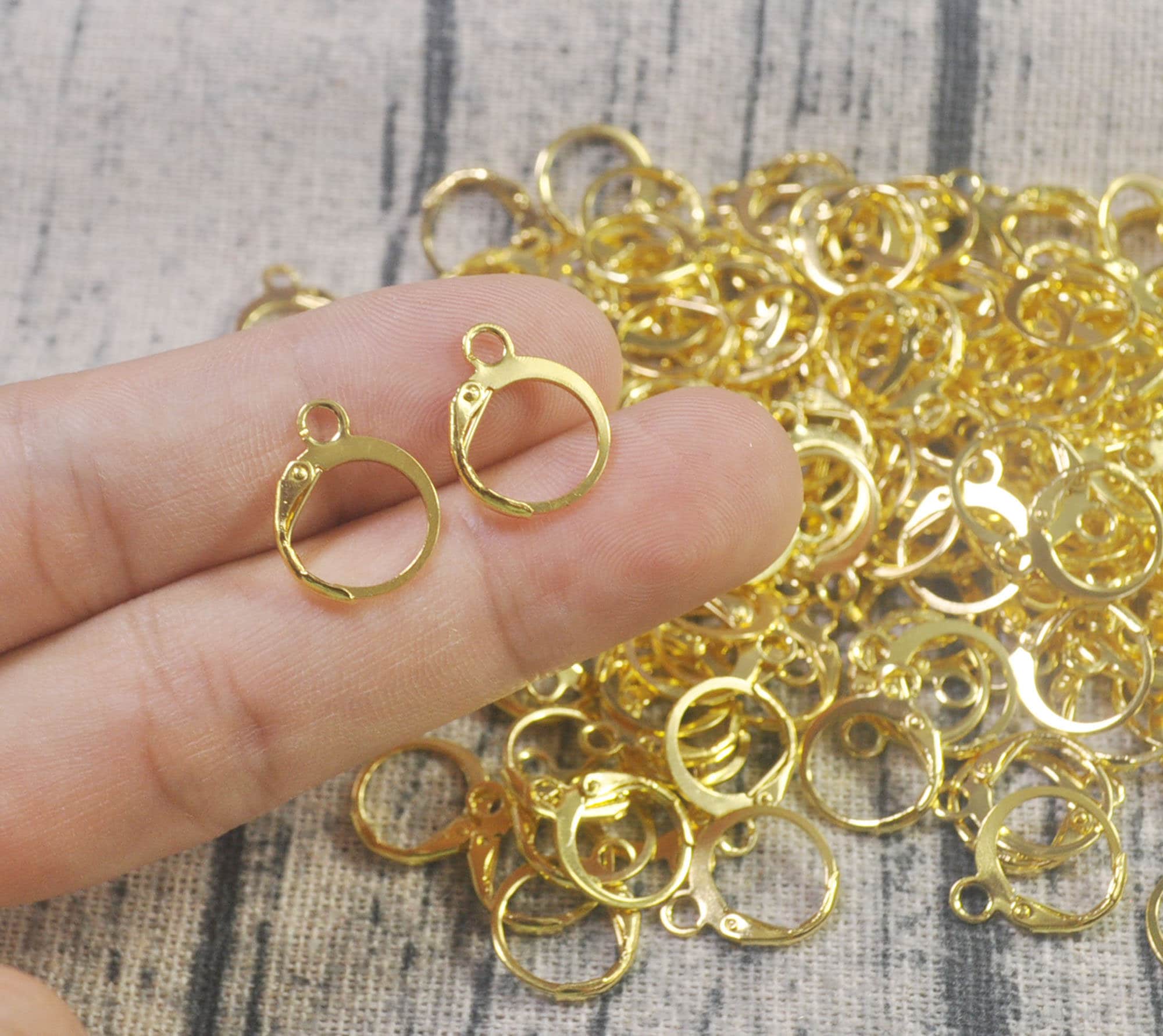 15Pairs Gold plated round lever back earwire,12mm, bulk Gold lever back earring hook,Nickel free, lead free and cadmium free