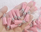 50 Light Pink Tassels,1.5 39 39 , Faux Suede leather tassles, leather tassels, suede tassels, tassels for keychains,mini tassel with Silver cap