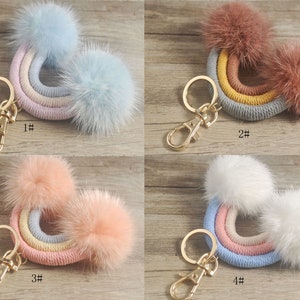 1Pcs Rainbow Keychain,Rainbow Keyring,Mink Fur Rainbow KeyClasp,Boho Rainbow Keychain,Rainbow Bag Charm,Car Charm4 colour choices