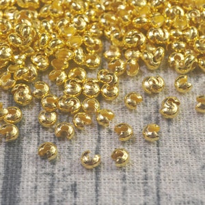 100/300Pieces Gold Crimp Beads Covers,Crimp Covers metal Gold Filled 5mm - Conceal Crimp Ends ,Jewelry Findings