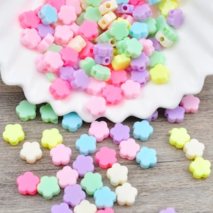 200Pcs/ pack 9mm Small Flower Beads，Pastel Acrylic Flower Beads，Colorful Plastic or Resin Beads,Flower Shaped