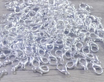 50 oder 100 Stück BULK 6 x 12 mm versilberte Karabinerverschlüsse, Legierungs-Karabinerverschluss, Krappenverschluss, Großhandelshalskette / Armreifverschluss