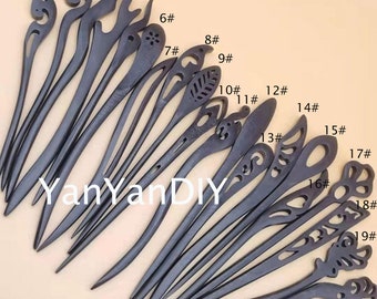 2-10pcs Black wood hairpin,carved wood hair stick,Hair Pin Jewelry