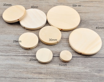50Pcs,Flat Round Coin Shape Natural Wood 15mm 20mm 25mm 30mm 35mm 40mm 45mm 50mm Unfinished Round Wooden Spacer Beads,wood supply,Wood Craft