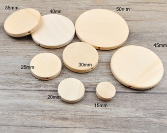 50 Stück, flache runde Münzform Naturholz 15mm 20mm 25mm 30mm 35mm 40mm 45mm 50mm unbehandelte runde Holzperlen, Holzversorgung, Holzhandwerk