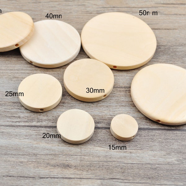 50Pcs,Flat Round Coin Shape Natural Wood 15mm 20mm 25mm 30mm 35mm 40mm 45mm 50mm Unfinished Round Wooden Spacer Beads,wood supply,Wood Craft