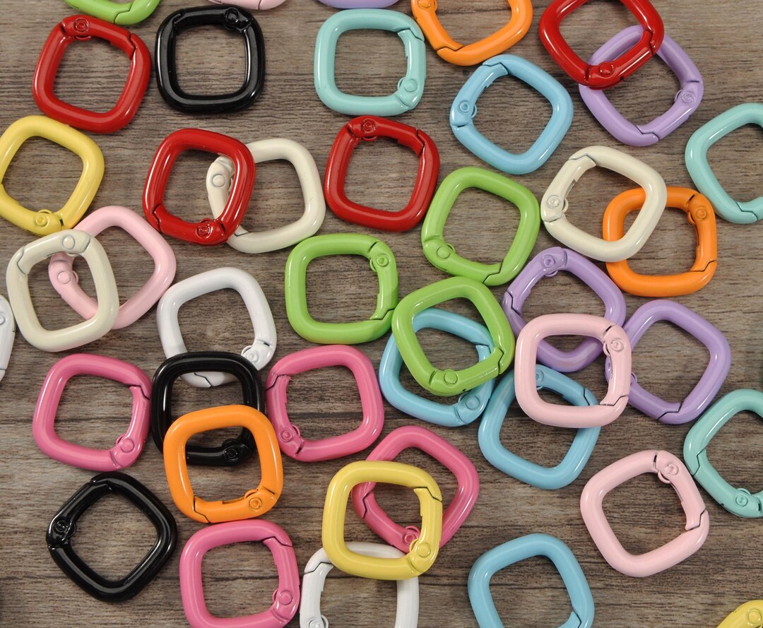 5pcs Colorful Enamel Spring Gate Ring, Push Gate Ring, 21mm Square Ring ...