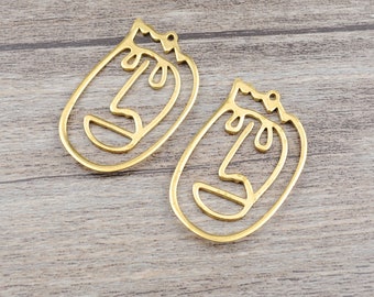 8 st ansiktsberlocker i mässing, ansiktshängen i rå mässing, ansiktsformade, ansiktsörhängen, ansiktskonturberlocker, mässingsdetaljer, smyckestillbehör 34 x 22 mm