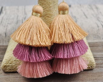 3 layered Cotton Tassel，1-100 Ombre Tassel with Gold Loop，Craft Tassel，Three Layered Tassel,Wholesale Tassels,Tiered Tassels,keyrings tassel