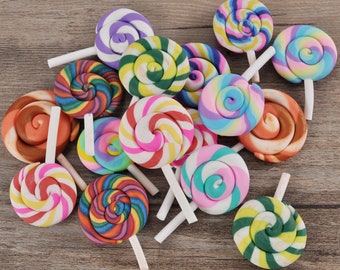 5/10/20/30/40/50Pcs Rainbow Polymer Clay Lollipop Cabochons Fake Candy,DIY Hairbow Supplies.