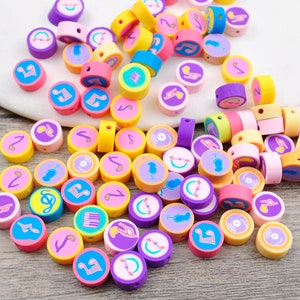100 Stück 10mm Runde Musik Polymer Clay Perlen, Mischfarbe Ton Perlen, Musik Muster, Spacer Perlen, DIY Armband Halskette Schmuck Perlen