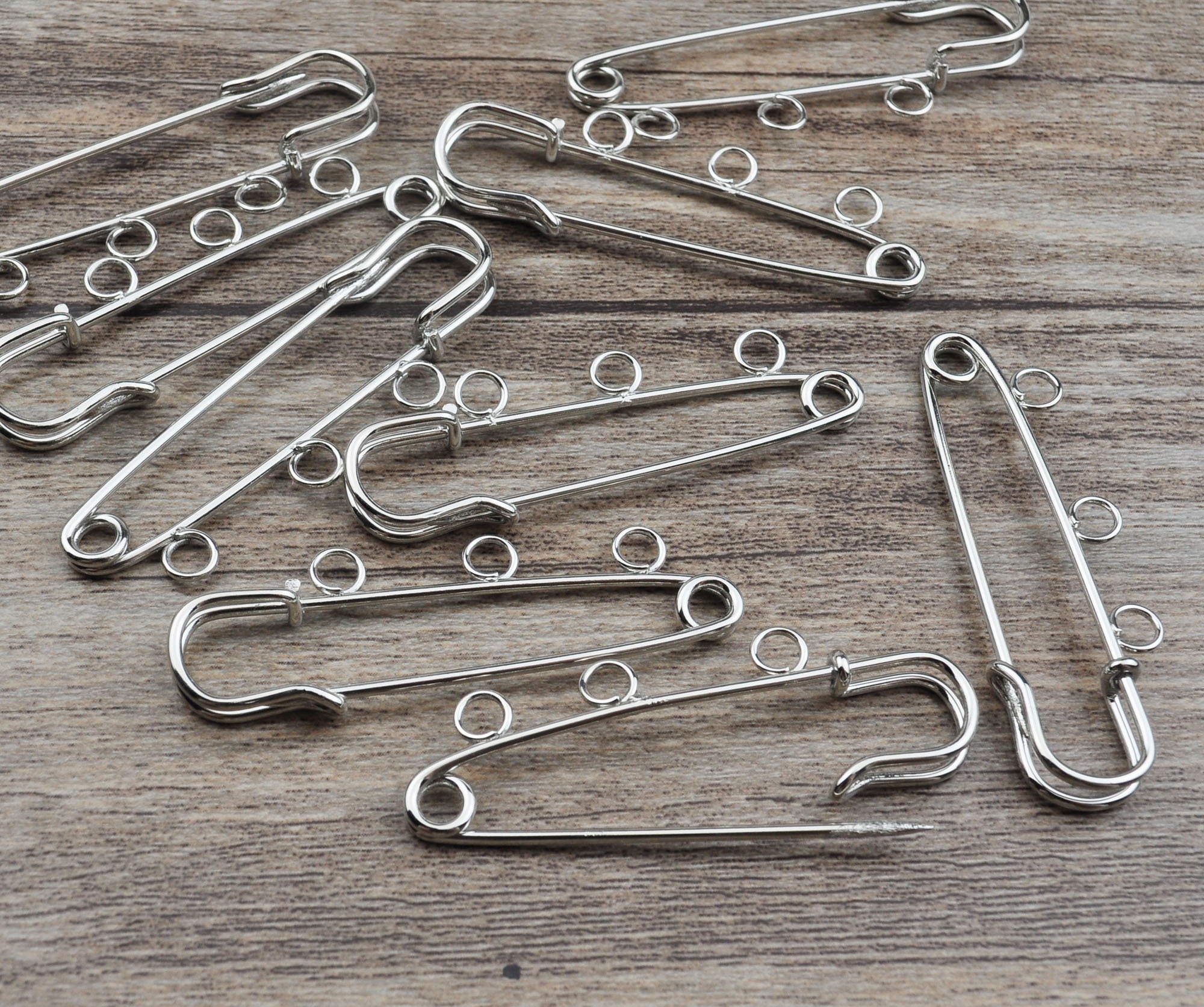 10pcs 50mm Metal 3 Loop/5 Loop Kilt Pin Safety Pins Brooch Blank Base ...