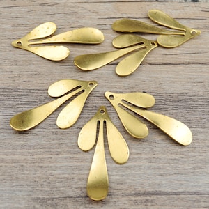 20 abalorios de hoja de latón en bruto, colgante de latón en forma de hoja, fornituras para pendientes, suministros de joyería de latón, 35X17mm