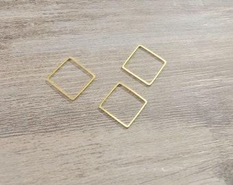 Small Square Geometric Pendant, 30/50 Pcs Gold Brass Square