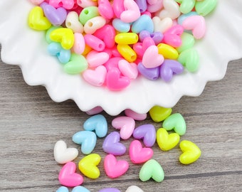 200Pcs/ pack Acrylic Heart Beads，11mm Assorted Heart ，heart shape， Plastic Spacer Beads,necklace/bracelet beads