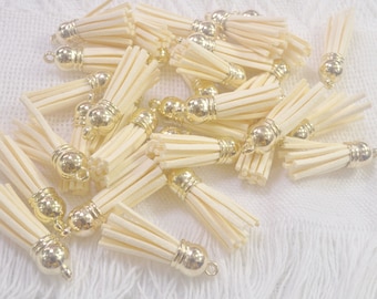 50 Cream Tassels, 1.5'', Faux Suede leather tassles charm, tassels, suede tassels,tassels for keychains,mini tassel with Gold Cap