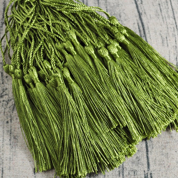 20pcs / 50pcs / 100pcs verde oliva segnalibro nappe, nappe di seta, ciondolo nappa, nappe artigianali fai-da-te, segnalibri che fanno forniture, 5 "lungo