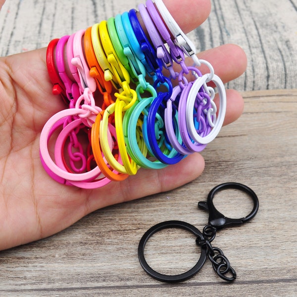 5pcs/lot 15 Colors Keychain Ring，Colorful 30mm Key Ring & Lobster Clasp Toggle Hook Hardware Keychain DIY Jewelry Finding， Long 67mm