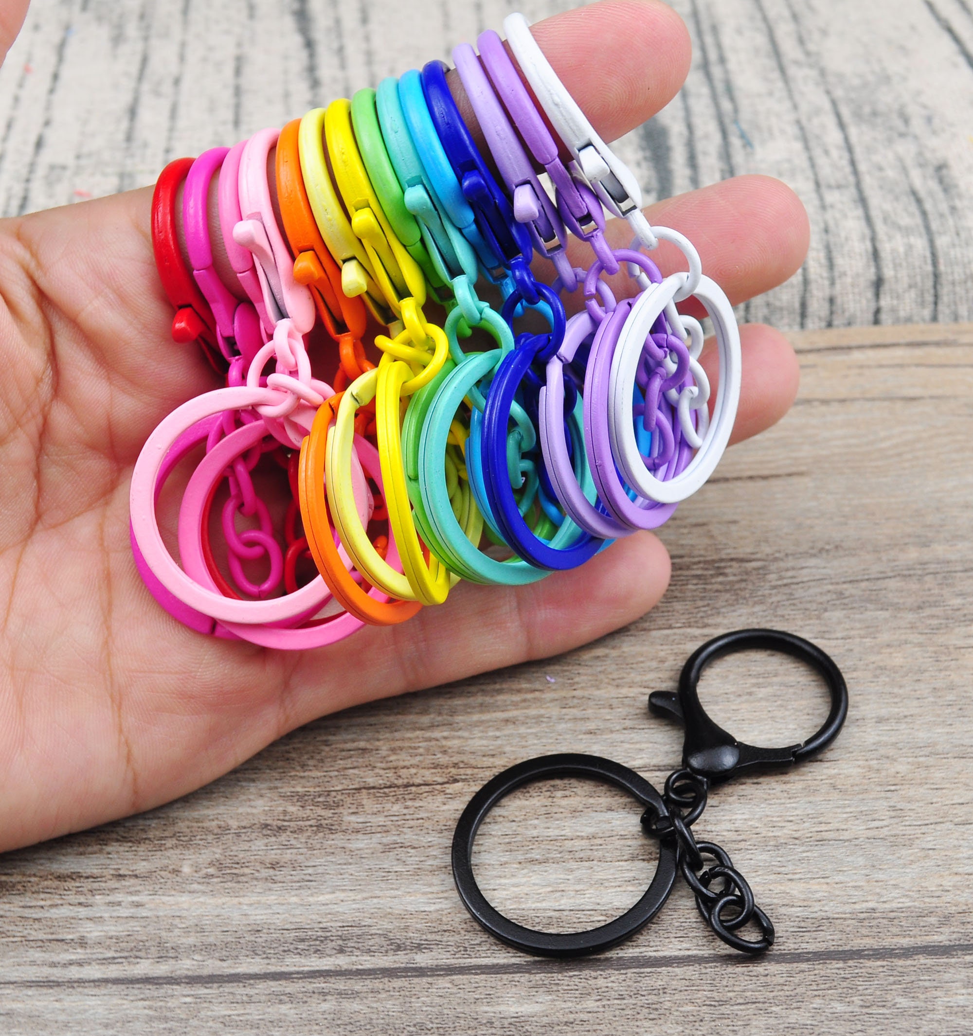 5pcs/lot 15 Colors Keychain Ring，colorful 30mm Key Ring & Lobster