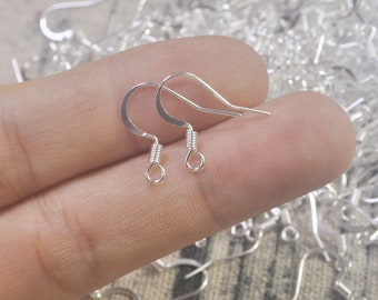 50,100,150,200Pcs Silver Plated Ear hooks, Hypoallergenic Brass Earrings hooks,Silver Blank Earring hooks, DIY Earrings, DIY Jewelry