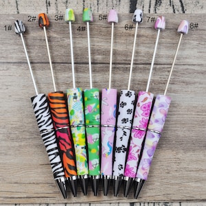 1-10 stylos à billes pour animaux, imprimés d'animaux, perles en plastique pour bricolage, stylos à billes pour cadeaux et projets d'artisanat, encre noire