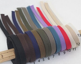 17 Color, 0.5” wide Cotton Webbing Heavy Duty Bag handles, cotton straps for key fobs, purse straps, belting, by the Yards