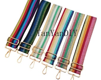 6 Colors 51" Adjustable Bag Strap,2" Width Rainbow Stripe Crossbody Strap,Handbag Strap,Gold/gunmetal/silver Swivel Clasp Bag Strap