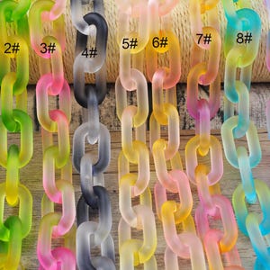 Puede incluir: Nueve hebras de cadena de plástico degradado, cada una con un degradado de color diferente. Las cadenas están numeradas del 1 al 9.