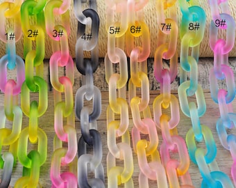 Large Iridescent Rainbow Acrylic Chain Links,Curb Chain,Translucent Plastic Open Links Matte Bag/Glasses/Sunglass/Necklace Chain--31x19mm