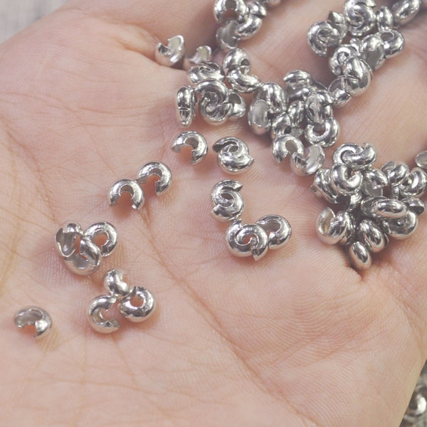 100/300Pieces Rhodium Crimp Beads Covers,Crimp Covers metal Rhodium Filled 5mm - Conceal Crimp Ends ,Jewelry Findings