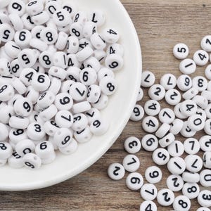 Conjunto de 300 peças, contas de números pretos e brancos, contas de números redondos de acrílico de 7 mm, contas de números mistos para colar, pulseira, joias faça você mesmo